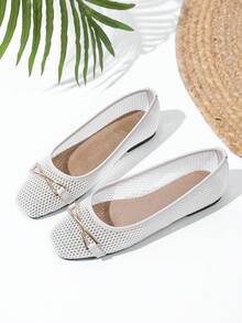 Square Toe Mary Jane Mesh Slip-On Flat Shoes, Sexy Yet Comfortable, Breathable For Summer - Chantilly - View 2