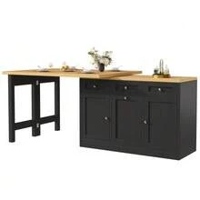 Extendable Bar Table With Storage, Folding Dining Table With Drawer And Snack Shelf, Sliding Bin Holder (Bin Not Included), Space-Saving Design Ideal For Small Apartments And Kitchens, White - 黑色 - 查看 7