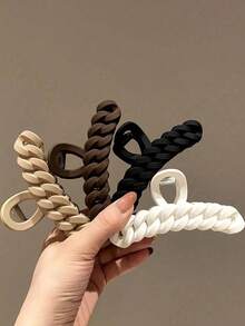 4个/1个装 女士黑色、白色、卡其色、棕色大号轻便塑料发夹，时尚、优雅、简约纯色发爪，适合日常佩戴、休闲、派对、通勤、度假、发型设计、洗脸、沐浴、化妆、洗衣等场合，适用于女性，是卷发女性的理想美发工具，也适合秋季、旅行等场合。 - 彩色 - 查看 6
