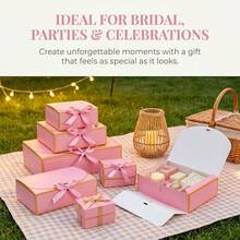 Caixas de Presente Rosas com Tampas em Atacado 10.6x7.8x3.1 Polegadas, Caixas de Presente Rosas com Fitas Douradas, Caixa de Proposta para Madrinhas, para Presentes, Casamento, Aniversário, Dia dos Namorados, Chá de Bebê - Rosa com borda dourada e laço rosa. - Visão 5