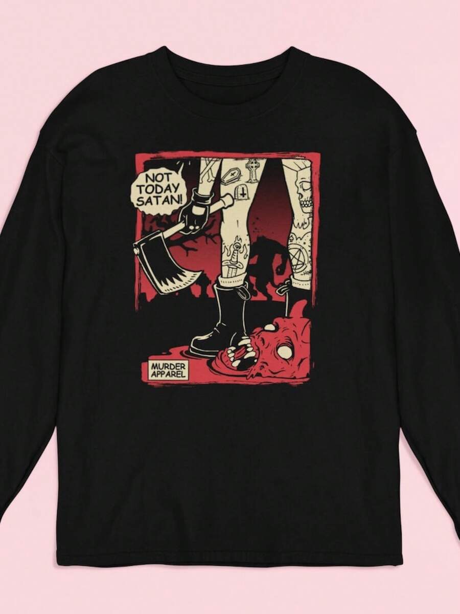 No hoy, Satanás - Camiseta de manga larga - Negro - Ver 1