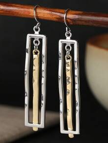 1 par de pendientes asimétricos rectangulares de estilo bohemio elegante retro, pendientes de cobre, adecuados para uso diario, vacaciones, accesorios de joyería para fiestas - Dos colores - Ver 8