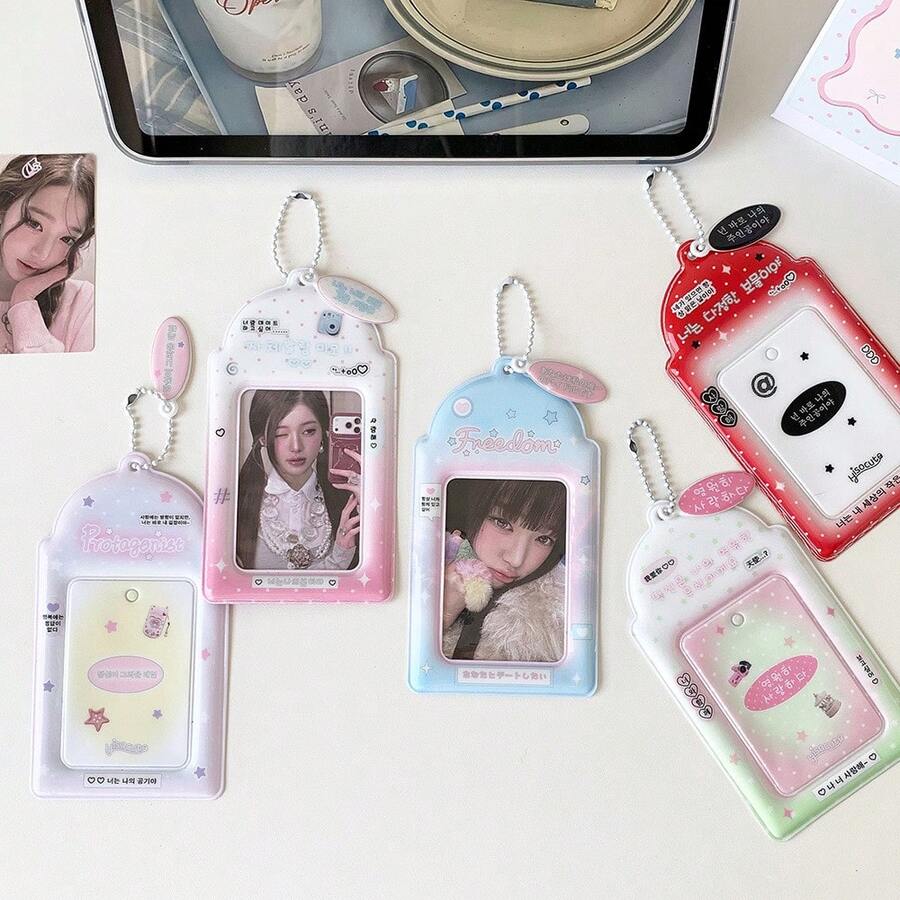 1 pieza Portatarjetas de estilo coreano de moda de 3 pulgadas, portatarjetas de almacenamiento de fotos de ídolo de chica linda, colgante de llavero para mochila de estudiante, regalo