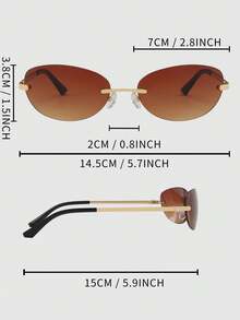 1 Pair Women's Brown Rimless Metal Leg Retro Personalized Fashion Glasses Suitable For Daily Wear - Brown - View 7