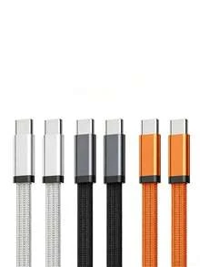 Cable de carga rápida trenzado plano de 65W (máx.) con puertos duales Tipo-C, compatible con iPhone 17/16/15 carga rápida USB-C, teléfonos Android, cable trenzado de unicolor de 1m (3.3ft) - Multicolor - Ver 9