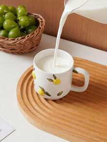 1pc 350ml Cherry-Patterned Ceramic Coffee Cup With Relief Design; Hand-Painted Daisy And Lemon Mug; Exquisitely Designed And Stylish; Ideal For Home Decor And Everyday Use; Perfect For Latte Art In Restaurants And Cafes; Excellent Gift Choice; - Multicolor - View 9