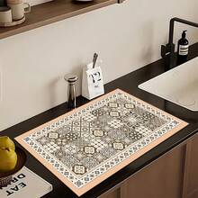 1pc Pattern Printed Absorbent Dish Drying Mat, Home Decor, Suitable For Espresso Machine Surface, Sink, Faucet, Bathroom, Kitchen Accessories - Multicolor - View 4