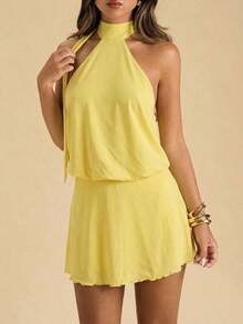 Vestido corto de verano elegante y sexy con estampado floral y espalda descubierta - Amarillo - Ver 5