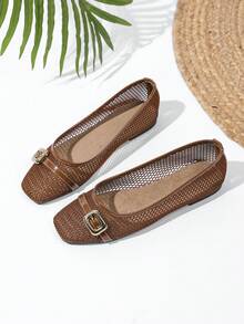 Mary Jane Flat Breathable Sexy Mesh Shoes, Summer - Brown - View 1