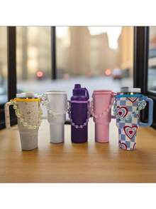Multi-Color Water Bottle Accessories, Water Bottle Lanyard, Water Bottle Decoration, Bow-Shaped Portable Straw Strap Made Of Pink, Purple And White Beads, Suitable For 20 To 40oz Sports Water Bottles, Perfect For Fitness, Camping And Outdoor Activities - Multicolor - View 9