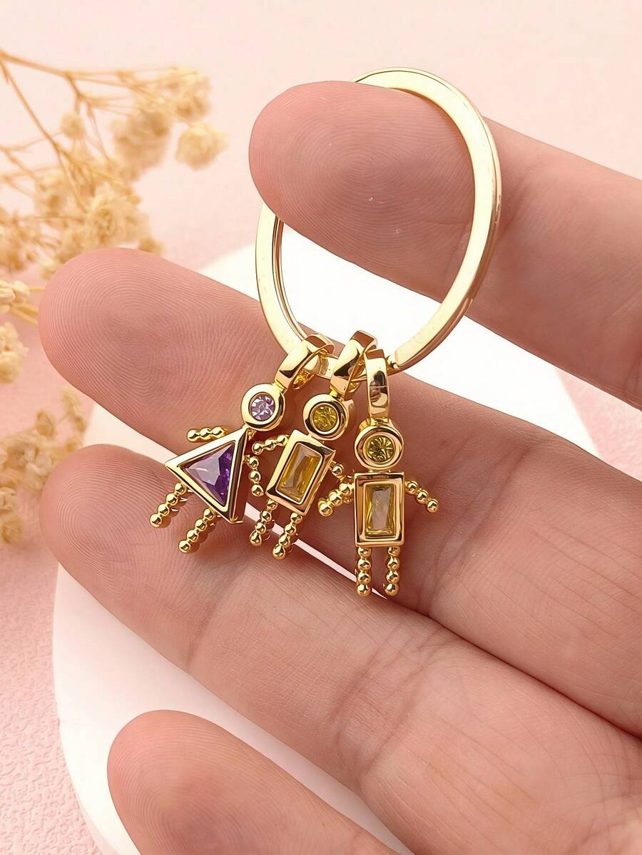 Custom Birthstone Pendant, Personalized Family Keychain, Mini Cute Pendant, Anniversary Gift, Gift For Women, Birthday Gift, Gift For Mom, Mother's Day Gift, Engraved - Multicolor - View 1