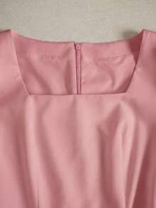 fsvsSHEIN  Vestido casual de línea A de manga corta, cuello cuadrado y escote de perlas para mujer, unicolor elegante, adecuado para invitados, banquetes, cumpleaños, fiestas, verano/otoño, marrónsdvs C8HF - Rosa - Ver 8