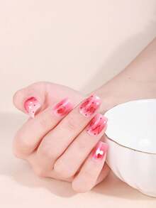 Stiker Kuku Bebas Lem Warna Merah Muda Coral, Stiker Kuku Tahan Air, Warna Solid Hijau Bawang, Gradien Kontras Merah Muda, Cakupan Penuh - Hot Pink - View 6