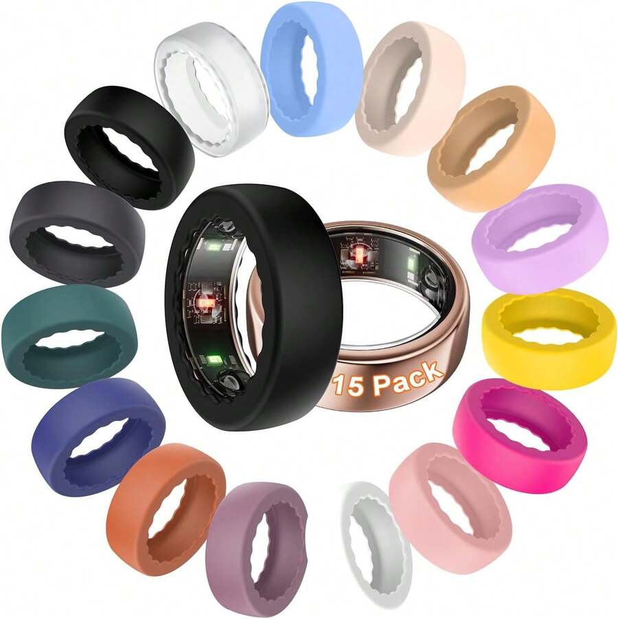 BO&DQQ - 15 Pack Ring Cases Compatible With Oura Ring Gen 4/4 Ceramic, Gen 3 Horizon/Heritage, Anti-Scratch Elastic Silicone Protective Cover, For ULTRAHUMAN/RingConn Gen 2 4U2N - 15個單位 - 查看 1