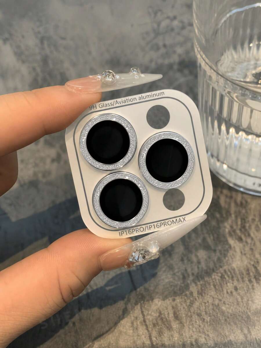 3Pcs Camera Lens Film, Suitable For Compatible With IPhone 17 Pro Max/17/ Pro/16 Pro Max/16/15 Pro/15/14 Pro Max/14/13, Shiny Pattern Camera Film / High Definition, Full Coverage Lens Film - Silver - View 1