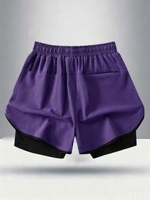 No015128712-0001 Quần short nam có dây rút eo, túi khóa kéo, lót trong, kiểu dáng thời trang unisex, thích hợp cho leo núi, đạp xe, bóng rổ, chạy bộ, mặc nhà kiểu boyfriend, phù hợp cho mùa xuân/hè và các hoạt động thể thao trong nhà mùa đông. - Màu tím - Xem 2
