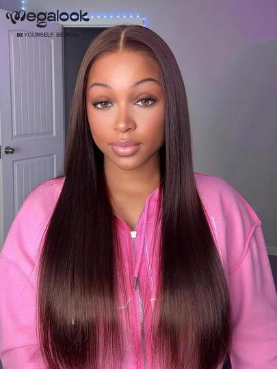 MEGALOOK Tóc giả Lace Front không keo 13x6 màu nâu đậm, tóc thật 100% mượt thẳng, ôm khít mọi loại da, mũ thoáng khí có dây rút, ren cắt sẵn từ tai đến tai, đường chân tóc nhổ sẵn tự nhiên, tẩy sẵn với nút thắt nhỏ, rẽ ngôi tự do, mật độ 180%, dài 10-30 inch, sẵn sàng sử dụng, dễ dùng cho người mới bắt đầu, dành cho nữ