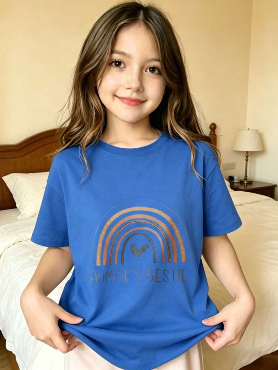 Heart Design Printed T-Shirt For Children - 藍色 - 查看 1