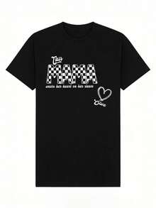 Damen Sommer T-Shirt Lässig Weich Rundhals Kurzarm Kleidung,Dieses MAMA trägt ihr Herz auf der Zunge Liebe Muster Muster Schwarz - Schwarz - Übersicht 4