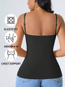 CELILIN Black Adjustable Strap Seamless Camisole Tank Top, Breathable Skin-Friendly Tummy Control Slimming - Black - View 3