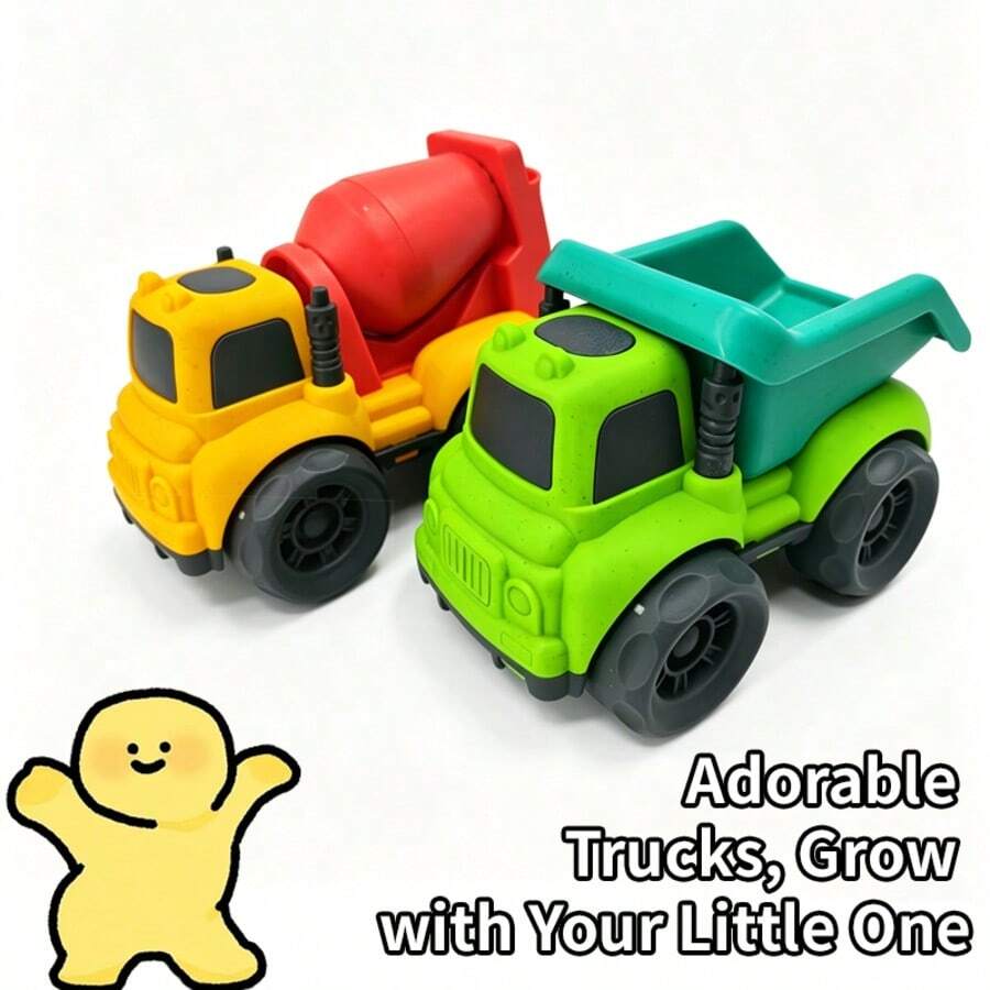 Eiji Toys 1-3 Years Old Toddler Car Toys, Dump Truck And Mixer Truck Design, Mild Ingredients, Easy To Clean And Reuse, Suitable For Boys And Girls, Ideal Easter, Christmas And Birthday Gift For 2-4 Year Old Children