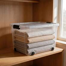 Plastic storage boxes with transparent pulleys, multi-functional stackable storage bins, large lidded storage containers and organizer boxes. Available in multiple sizes, they are sturdy, durable and not ea to form. clothes, sweaters, snacks, sundries, documents, books, office supplies and cleaning tools, and are suitable for bedrooms, living rooms, storage rooms, pantries, offices, garages, kitchens and other places. - 查看 8