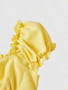 Vestido camisa con botones y mangas de concha amarillo mantequilla - Caqui - Ver 10