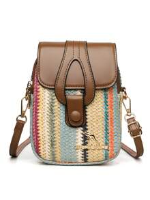 Women's New Fashion Woven Versatile Straw Bag, Large Capacity Crossbody Bag With Detachable Adjustable Shoulder Strap - Brown - View 5