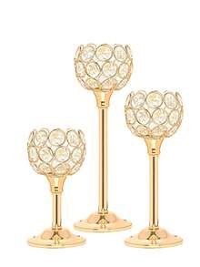 Pack Of 12pcs/3pcs Candle Holders For Pillar Candles,Gold Candle Holders Bulk Wedding Centerpieces Metal Crystal Candlestick Holders Stand For Table Party Church Decor - Gold and Silver - View 12