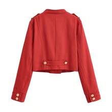 ZAHM Vintage-Inspired Red Short Jacket, Structured Fit With Gold Tone Buttons - Red - View 10