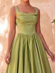 Faeriesty Đầm satin không tay thanh lịch dành cho nữ, đầm dạ hội trang trọng dáng xòe buộc dây phía sau, đầm dự tiệc cocktail lãng mạn cho phù dâu hoặc đám cưới. - màu xanh lá - Xem 6