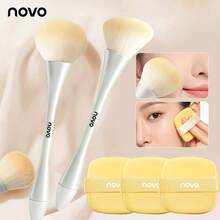 NOVO 5pcs/Set Makeup Brush And Puffs Set,2pcs Ultra-Soft Smudge Power Brush And 3pcs Air Cushion Puff With Box, Easy To Apply Makeup, Suitable For Foundation, Setting, Loose Powder, Contouring, Blush - Multicolor - View 1