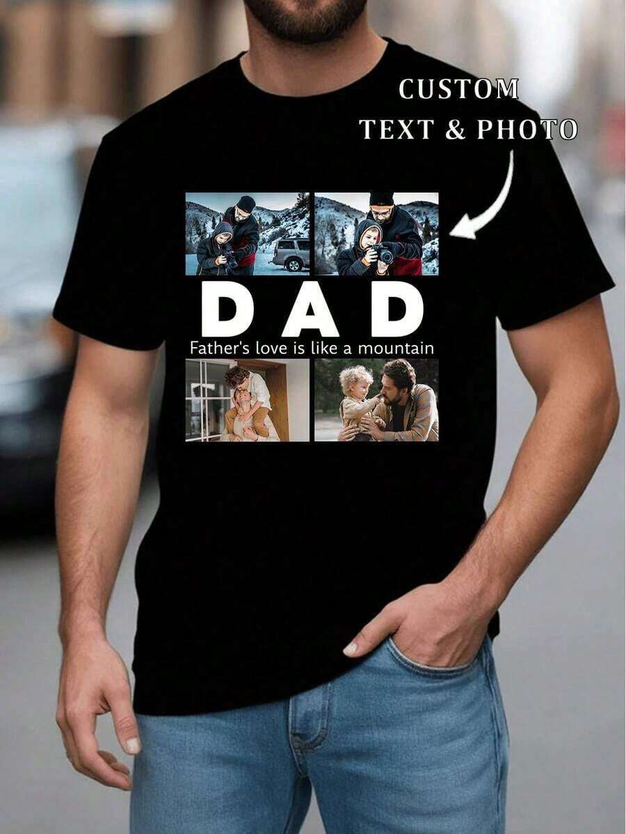Camiseta Personalizada para Hombre, Cómoda, Casual, de Corte Holgado, Regalos para el Día del Padre. Regalo para papá/esposo/padre. Agregue su foto y texto, regalo de cumpleaños, disfraz ideal para ella, regalos para su familia para diseñar su camiseta impresa personalizada para reuniones familiares, regalos de aniversario. - Negro - Ver 1