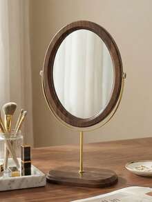 Luxury Minimalist Vintage Solid Wood Desktop Makeup Mirror, Chinese Minimalist Style, Elegant Wooden Rotating Desktop Makeup Mirror, Birthday, Graduation, Valentine's Day Gift, Bedroom Supplies, Office/Study Supplies, Homestay Decor, Dormitory Supplies, Dressing Table, Home Decor, Bathroom Supplies, Study Supplies, Holiday Party, Mother's Day Gift - Multicolor - View 5