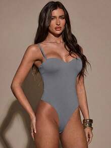Body Sexy Negro Ajustado para Mujer, Estilo Corsé, Ideal para Citas, Discotecas, Salidas, Ropa de Invierno, Top de Año Nuevo, Corsé Ajustado, Top de Navidad, Ropa de Invierno para Mujer - Gris Oscuro - Ver 5