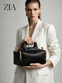 Tas Bahu Kulit Hitam Desain Niche, Tas Selempang Ritsleting Modis, Tas Tangan Gesper Vintage Mewah Ringan - Hitam - View 6