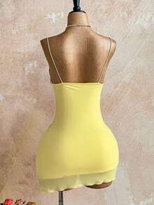 Vestido mini con camiseta sexy con pliegues y calado para mujer - Multicolor - Ver 2