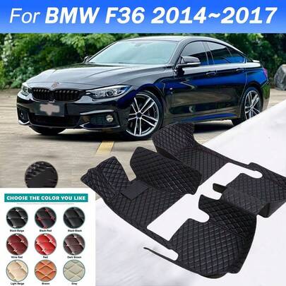 適用於 BMW F36 2014-2017 高級豪華 PU 皮革全包圍凹槽式汽車腳踏墊，防水、防滑、防污、耐用，全覆蓋黑色腳踏墊，適用於左舵與右舵