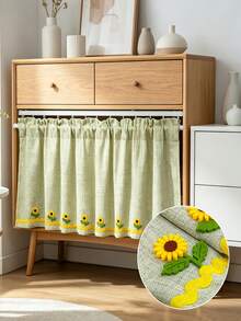 1PC Cute Korean-Style Sunflower Green Short Curtain,Farmhouse Style. Small Window Curtains For Kitchens,Half Curtains For Doors, Cabinet Partitions - Easy To Install (Rod Pocket Process). - Green - View 5