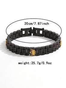 1pc Stainless Steel Multi-Color Triple Crown Design Unisex Accessory, Suitable For Daily Wear, Parties, Holidays, And Gift Giving - Black + Gold - View 2