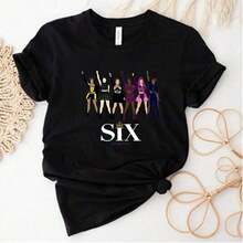 Short-Sleeved T-Shirt For Young Women (Girls And Boys) And Plus Sizes, 2026, Featuring Six Elements Of Musical Theater, Drama Theme, Women's Clothing - Stretch Polyester Blend, Machine Washable, Summer Casual Wear, Summer T-Shirt, Casual Fashion For Young Girls, Creative, Personalized, Refreshing, Minimalist, High-End, Cool, Graphic Print Of Virtual Girl Group Characters, Comfortable Basic T-Shirt, Cozy Styles Suitable For All Seasons, Pop T-Shirt, Rocker Top For Kids, Tops For Children, Star T-Shirts For Girls, Father-Son Sets, Anime Merchandise, Valentine's Day Gifts, Birthday Gift. - 黑色 5 - 查看 12