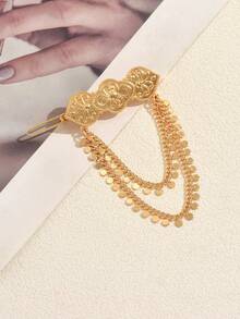 1 chiếc băng đô cài tóc nhiều lớp tua rua đính sequin hình hoa, mạ vàng kiểu Ả Rập, thích hợp cho nữ dự tiệc cưới, lễ hội hoặc các dịp đặc biệt. - Vàng - Xem 2
