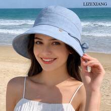 1pc Summer Sun Hats For Women, Outdoor UV Protection Hats,Hats For Women,Gorras Para Mujer,Beach Hat,Bucket Hat - Màu xanh bụi bặm - Xem 2