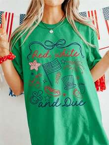 Soft Cotton T-Shirt For Women, Red White And Due Shirt, 4th Of July Pregnancy Reveal Shirt, Summer Pregnancy Announcement Tee, Expecting Mom To Be T-S - 綠色 - 查看 1