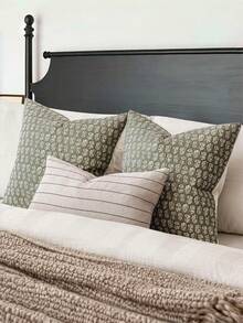 2件裝春季藍綠色繡球花花卉裝飾枕套，復古花卉季節性夏季戶外裝飾枕套，亞麻沙發靠墊套 - 綠色 - 查看 1