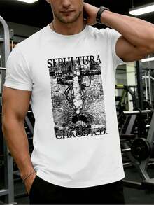 Men's Casual Cotton Graphic Print T-Shirt, 100% Cotton, Relaxed Fit, Casual, Breathable. - White - View 1
