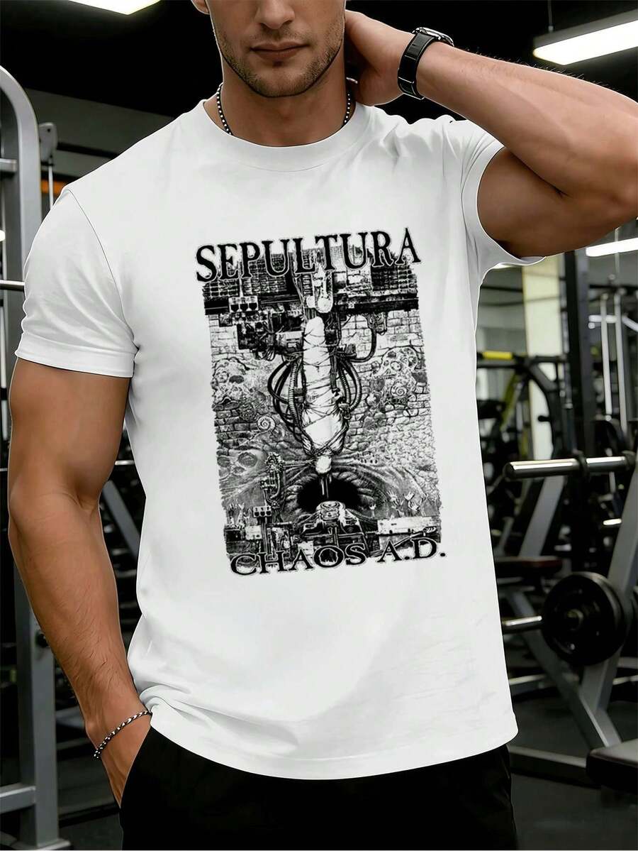 Men's Casual Cotton Graphic Print T-Shirt, 100% Cotton, Relaxed Fit, Casual, Breathable. - White - View 1