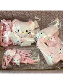 SANRIO 15件套粉色发夹套装，可爱毛绒猫嘴发夹，甜美少女学生卡通猫发夹，KT猫侧边发夹，日式侧边发饰，情人节礼物，KT猫头饰 - 粉紅混色款 - 查看 2