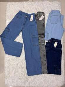 Kit Of 2 Women's Cargo Jeans With Wide Leg And High Waist, In 4 Random Colors (2 Pieces). - 彩色 - 查看 3