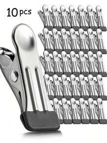 10Pcs Stainless Steel Clothes Pegs Heavy Duty Windproof Clips For Laundry Drying Snack Sealing Garbage Bag Fixing Office Notes Multi-Use Clothes Pins Home Outdoor Garden Beach Camping - View 1
